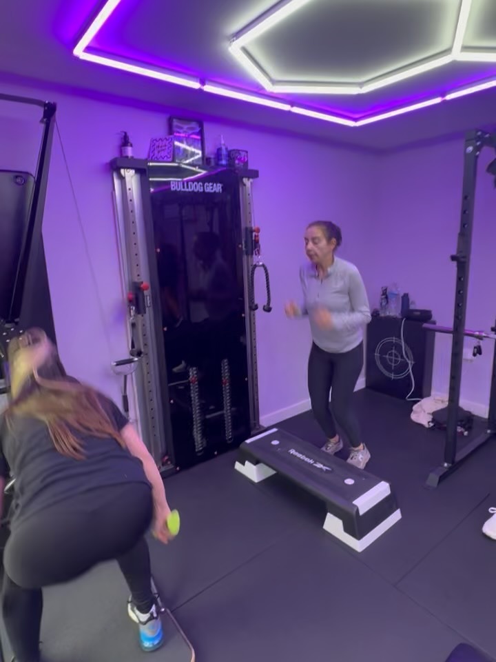 Member lunging off a step